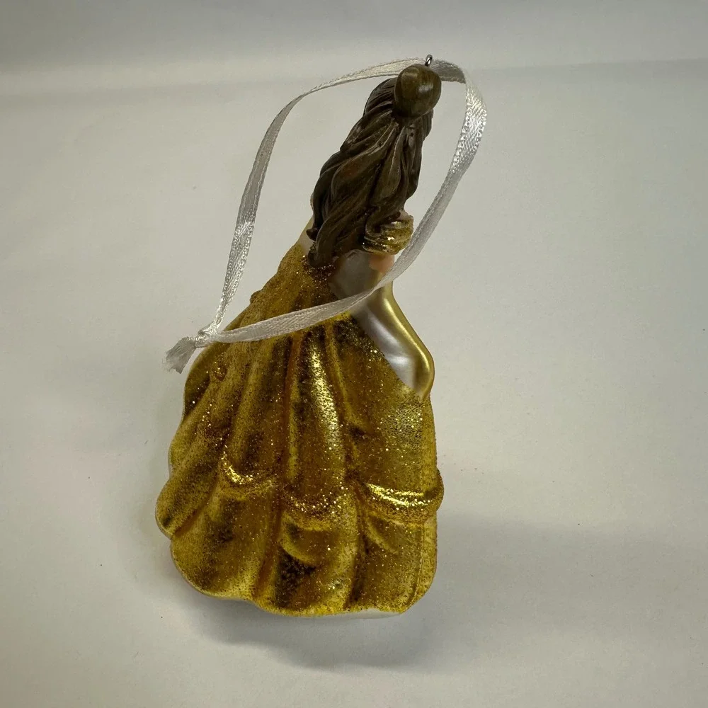 Disney Parks Blown Glass‎ Belle Ornament Beauty & The Beast Gold Glitter 4.5